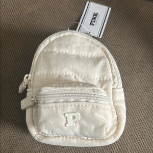 PINK Victoria's Secret Cream Quilted Mini Backpack keychain charm